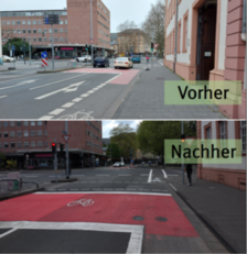 Vorher-Nacher Vergleich der Markierung in der Bauhofstraße