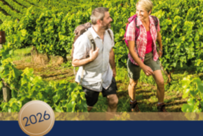 Ein Mann und eine Frau mit Wanderrucksäcken im Wingert © Rheinhessen-Touristik GmbH/Dominik Ketz