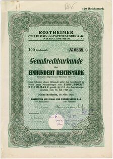 Kostheimer Cellulose- und Papierfabrik A.-G.,Genussrechtsurkunde März 1926