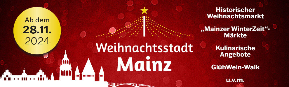 Werbebanner in rot für die Mainzer Weihnachtsstadt