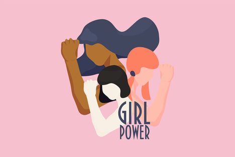 Girl Power: 3 illustrierte Frauen ohne Gesicht spannen Bizeps an